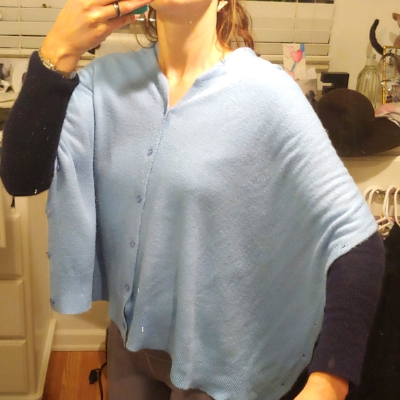 Sweater shawl, buttoned, OS, light blue - Picture 3 of 3